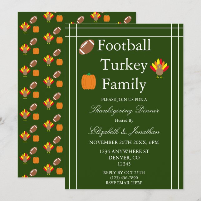 Football, Turkey, Family Thanksgiving Invitation (Front/Back)