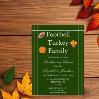 Football, Turkey, Family Thanksgiving Invitation
