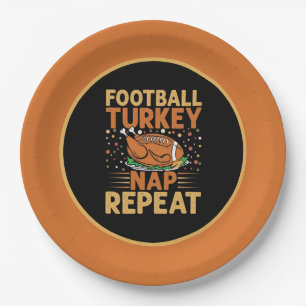 Football turkey nap repeat word art Thanksgiving  Paper Plate