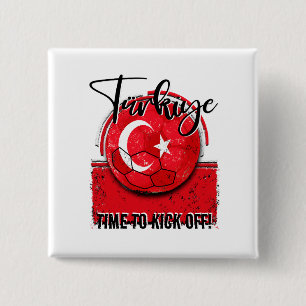Football Türkiye Flag, Distressed Soccer Ball 15 Cm Square Badge