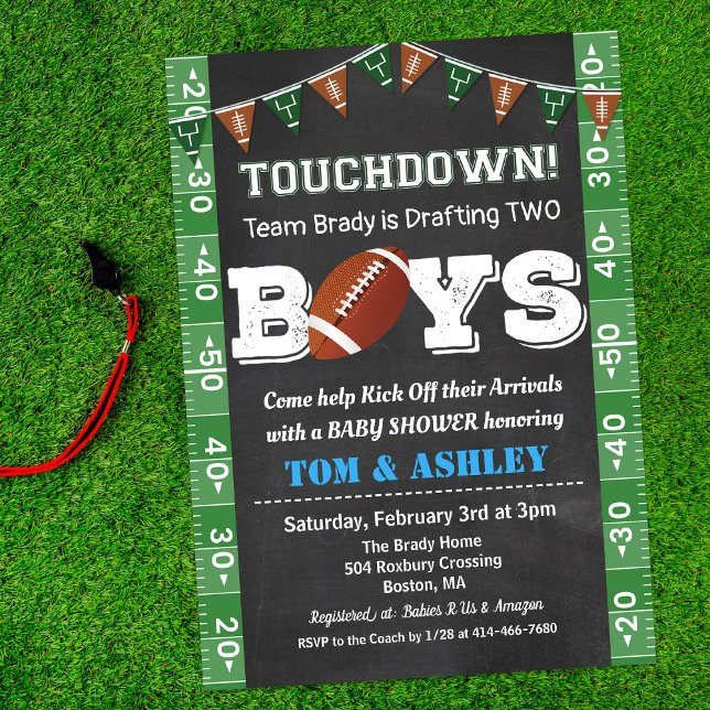 Football TWIN Baby Shower Chalkboard Invitation (Creator Uploaded)