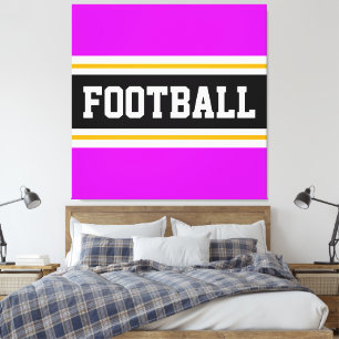 FOOTBALL Vivid Pink Black White Yellow Stripes Canvas Print