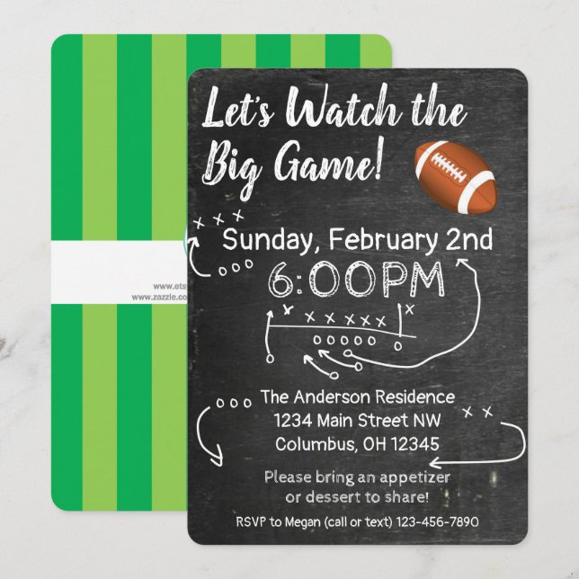 Football Watch Party- Big Game Invitation (Front/Back)
