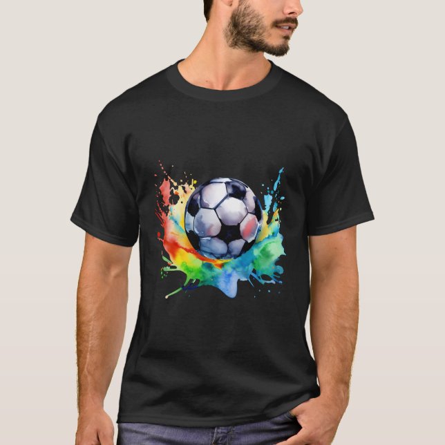 Football Watercolor Soccer Ball Artsy Splash Playe T-Shirt (Front)