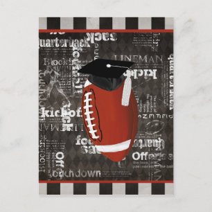 Football wearing Graduation Cap, Football Words Announcement Postcard