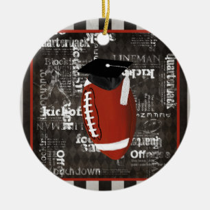 Football wearing Graduation Cap, Football Words Ceramic Tree Decoration