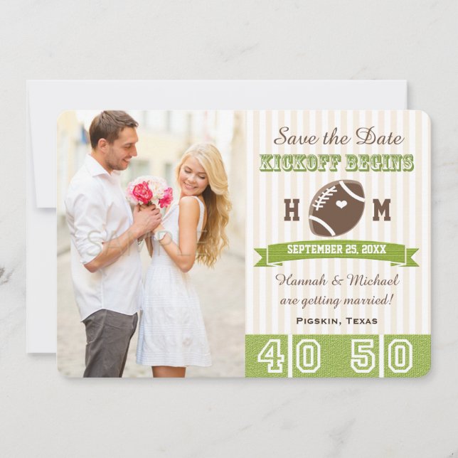 FOOTBALL WEDDING SAVE THE DATE CARD (Front)