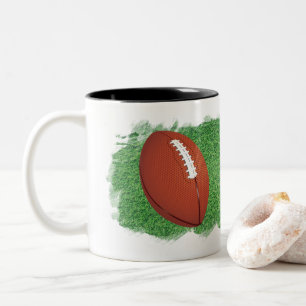 Football with Artistic Image of Grass Personalize Two-Tone Coffee Mug