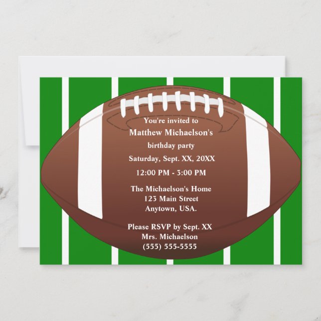 Football With Green Football Field Birthday Party Invitation (Front)