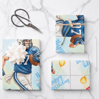 Footballer Birthday, Balloons, Fireworks, Fun Wrapping Paper Sheet
