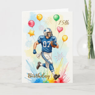 Footballer Birthday Card, Balloons, Fireworks, Fun Card