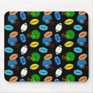 Footballs and Helmets theme black background Mouse Mat