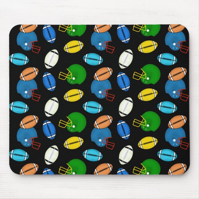 Footballs and Helmets theme black background Mouse Mat (Front)