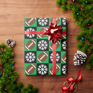 Footballs and Snowflakes Fun Football Christmas Wrapping Paper
