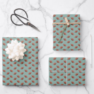 Footballs on Dark Sage Green Wrapping Paper Sheet