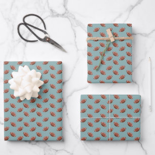 Footballs on Light Grey-Green Wrapping Paper Sheet