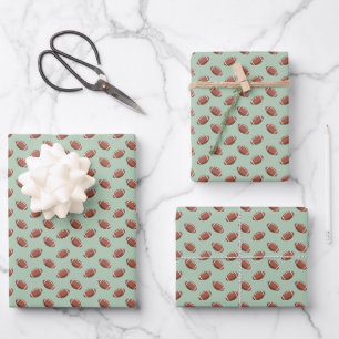 Footballs on Sage Green Wrapping Paper Sheet