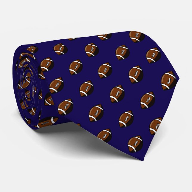 Footballs on Team Colour Navy  Blue Tie (Rolled)