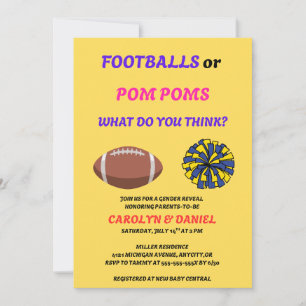 Footballs or Pom Poms Gender Reveal Invitation