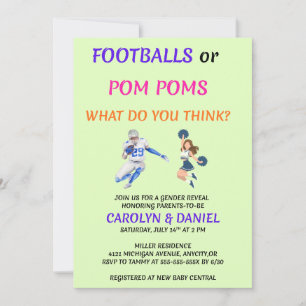 Footballs or Pom Poms Gender Reveal Invitation