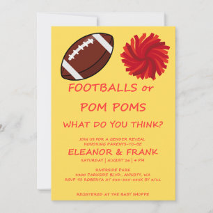 Footballs or Pom Poms Gender Reveal Invitation