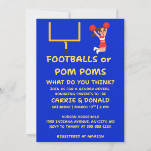 Footballs or Pom Poms Gender Reveal Invitations