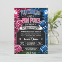 Footballs or Pom Poms Party Invite, Gender Reveal