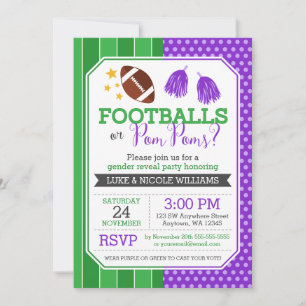 Footballs or Pom Poms Purple Gender Reveal Party Invitation