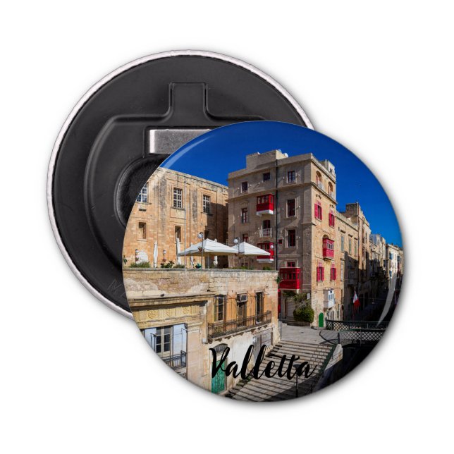 Footbridge, narrow street with stairs in Valletta Bottle Opener (Front)