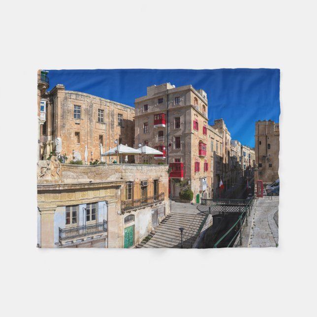 Footbridge, narrow street with stairs in Valletta Fleece Blanket (Front (Horizontal))