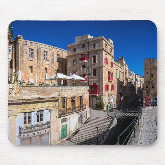 Footbridge, narrow street with stairs in Valletta Mouse Mat (Front)