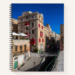 Footbridge, narrow street with stairs in Valletta Notebook