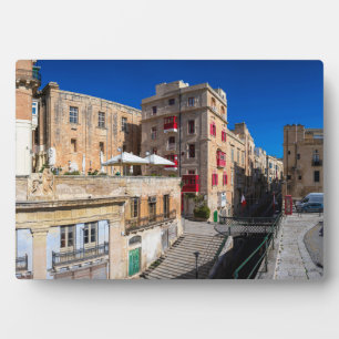 Footbridge, narrow street with stairs in Valletta Plaque