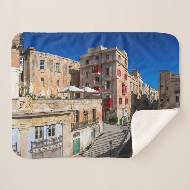 Footbridge, narrow street with stairs in Valletta Sherpa Blanket (Front (Horizontal))