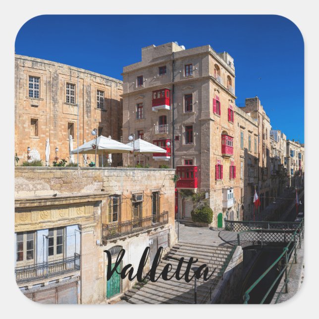 Footbridge, narrow street with stairs in Valletta Square Sticker (Front)
