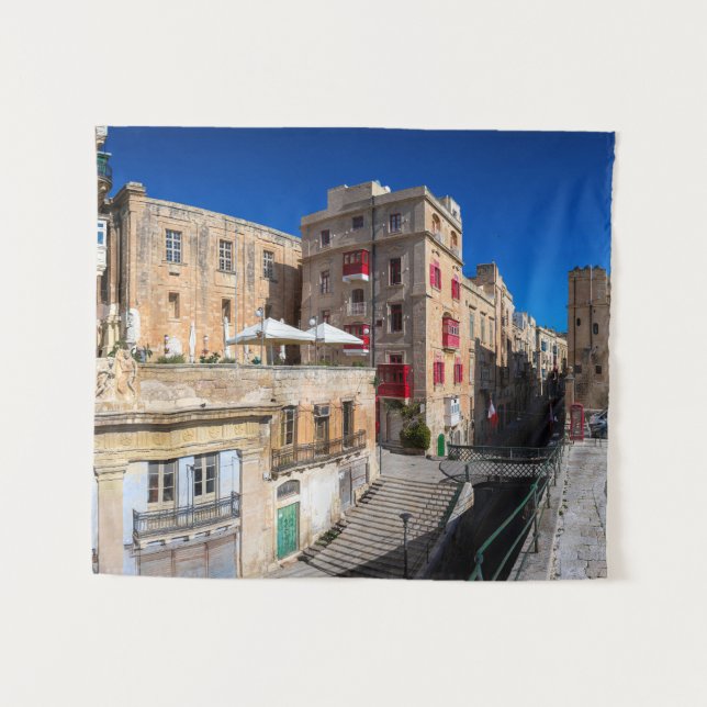 Footbridge, narrow street with stairs in Valletta Tapestry (Front (Horizontal))