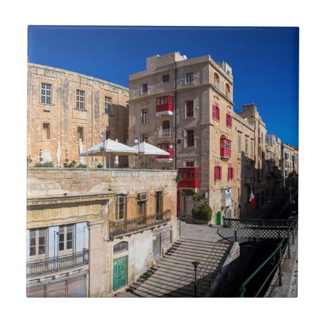 Footbridge, narrow street with stairs in Valletta Tile (Front)