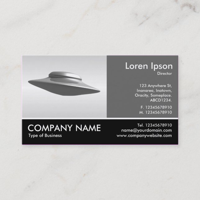 Footed Photo - 60pc Grey - Flying Saucer Business Card (Front)