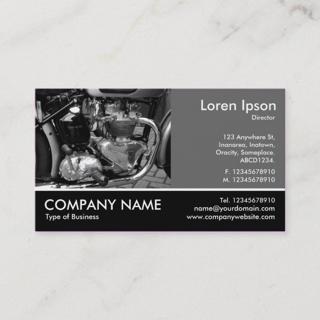Footed Photo - 60pc Grey - Motorbike Engine Business Card (Front)
