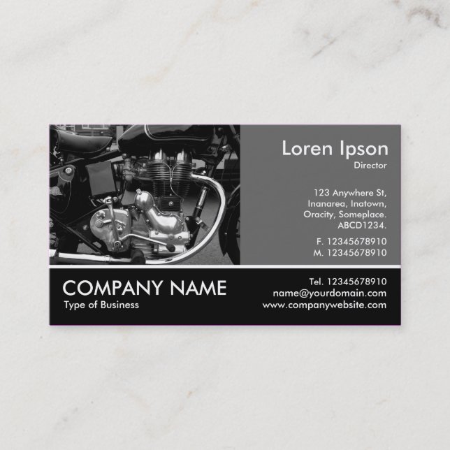 Footed Photo - 60pc Grey - Motorbike Engine Business Card (Front)