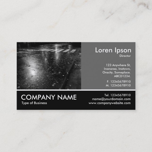 Footed Photo - 60pc Grey - Wet Autumn Road Business Card (Front)