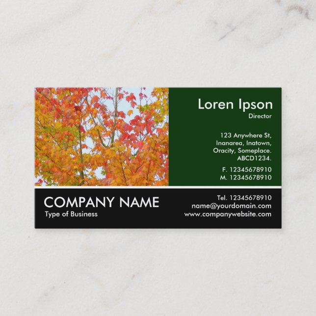 Footed Photo - Dk Green - Autumn Leaves Business Card (Front)