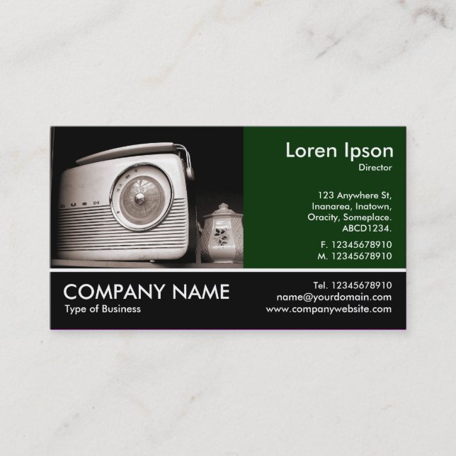 Footed Photo - Dk Green - Old Radio Business Card (Front)