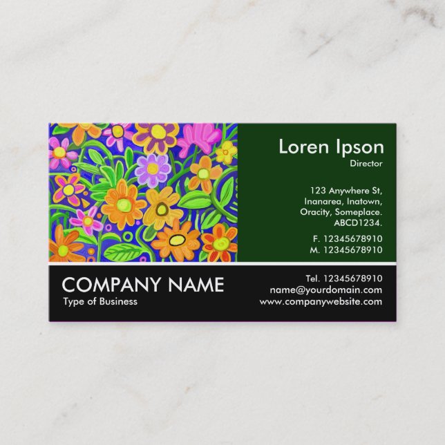 Footed Photo - Dk Green - Painted Flowers Business Card (Front)