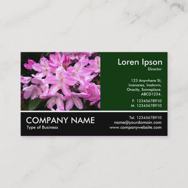 Footed Photo - Dk Green - Rhododendrons Business Card (Front)
