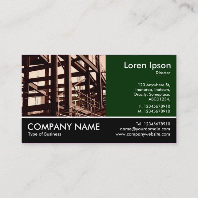 Footed Photo - Dk Green - Steel Frame Construction Business Card (Front)