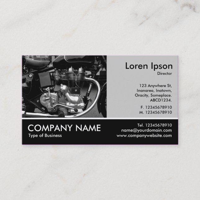 Footed Photo - Lt Grey - Motorbike Engine Business Card (Front)