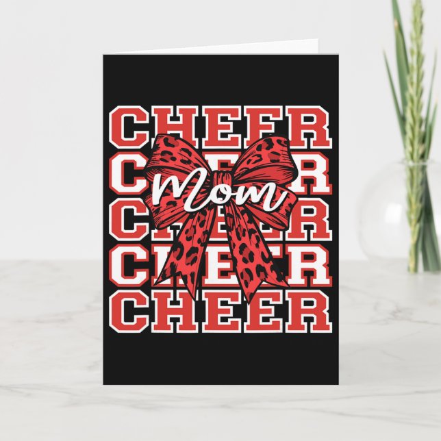 Footll Cheer Mum Game Day Red Leopard Bow Cheerlea Card (Front)