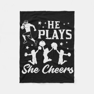 Footll Cheerleader He Plays She Cheers Cheerleadin Fleece Blanket