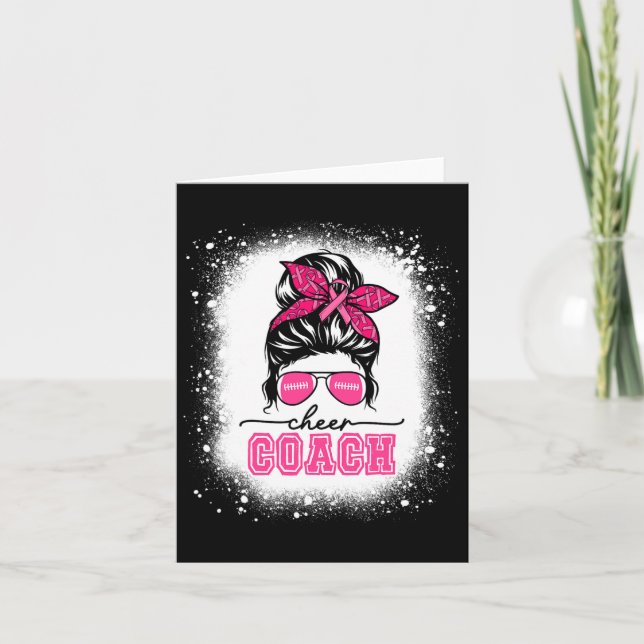 Footll Messy Bun Mum Cheer Coach Breast Cancer Ble Card (Front)